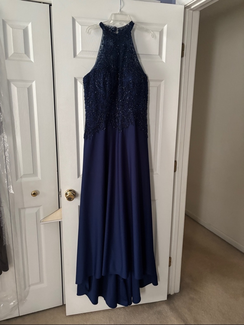 Beaded Halter Navy MOB/MOG Dress